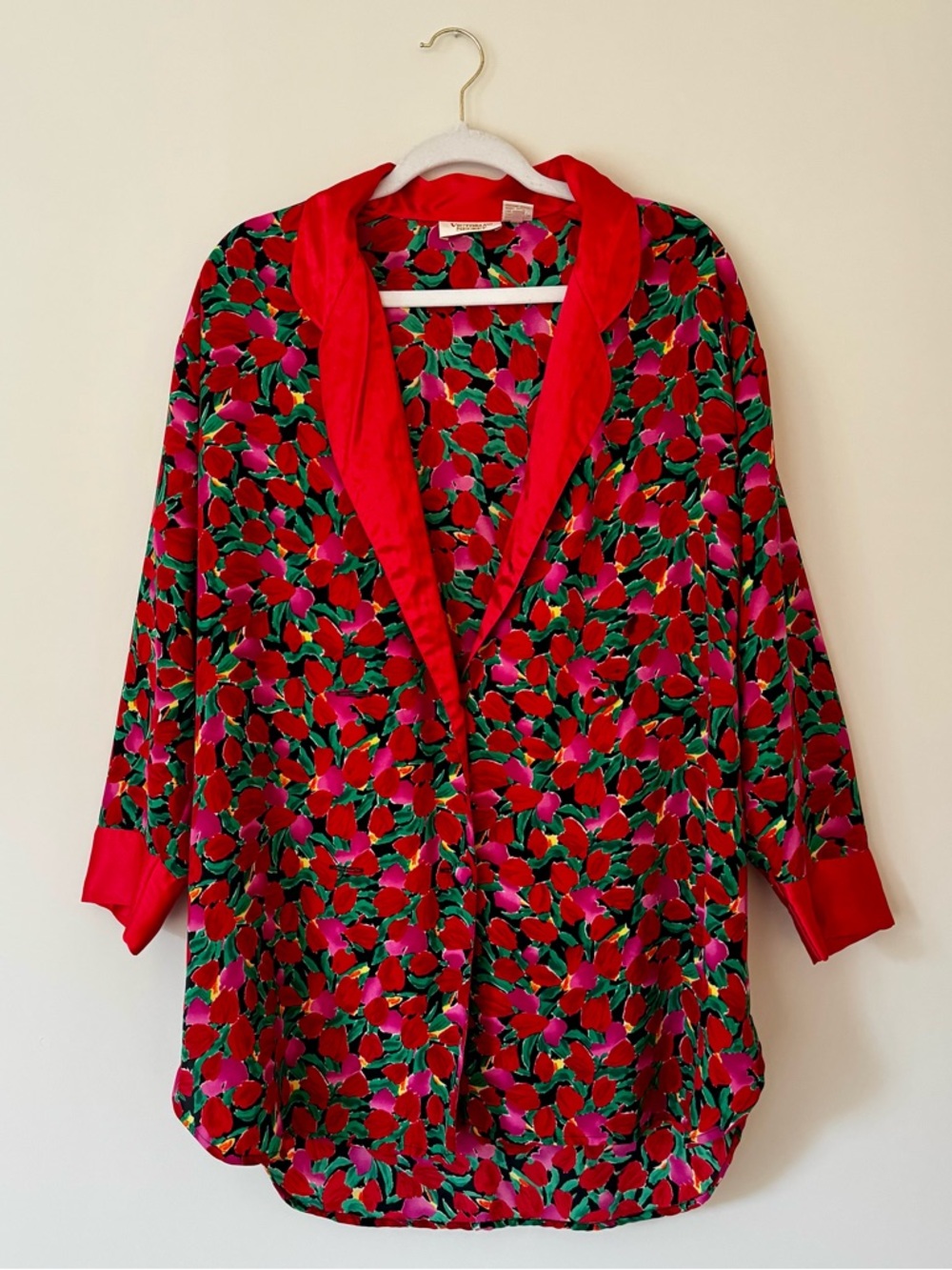 Vintage Victoria’s Secret Gold Label Double Breasted Nightgown, Red Floral – S